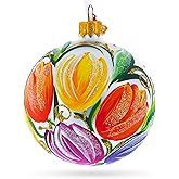 Tulip Bouquet on White Glass Ball Christmas Ornament 3.25 Inches