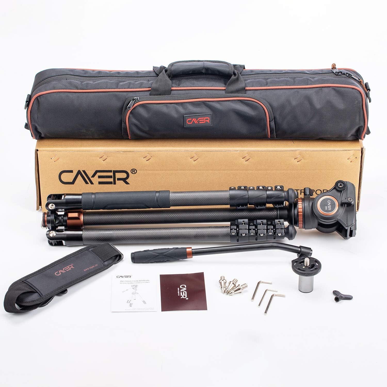 Cayer CF2451 Video Tripod 67 inches Carbon Fiber Tripod Leg with Fluid Drag Head, 4-Section Compact DSLR Tripod Convertible to Monopod for DSLR Camera, Video Camcorder : Camera & Photo