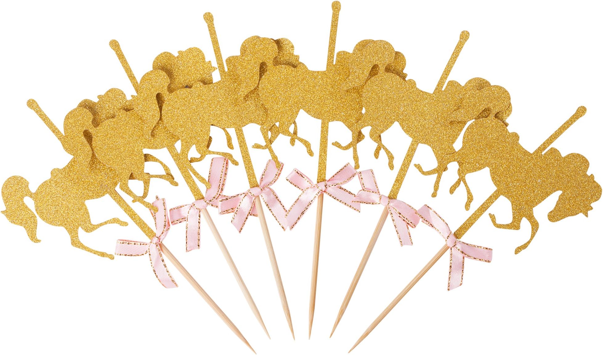 Hello Kawaii Glitter Gold Carousel Horse Cupcake Toppers (12-Pack)