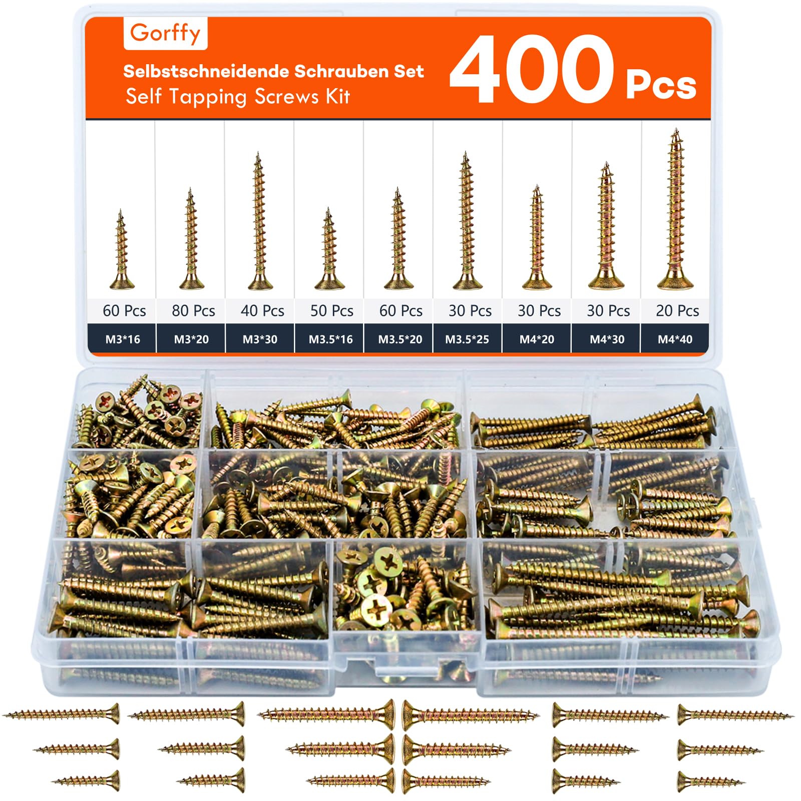 Gorffy Wood Screws, 400 PCS Color Zinc Screws, Countersunk Wood Screws Assortment, Multi Use High Performance Self Tapping Screw, Assorted Wood Screw For DIY, Furniture & Repairs — image 1
