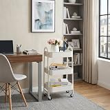 DOEWOR KS Storage Trolley on Wheels 3-Tier White Metal Kitchen Cart view 2