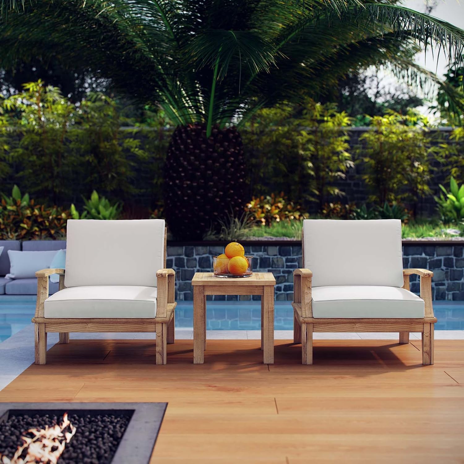 Amazon Com Modway Eei 1487 Nat Whi Set Marina Premium Grade A Teak Wood Outdoor Patio Furniture Set 3 Piece Natural White Garden Outdoor
