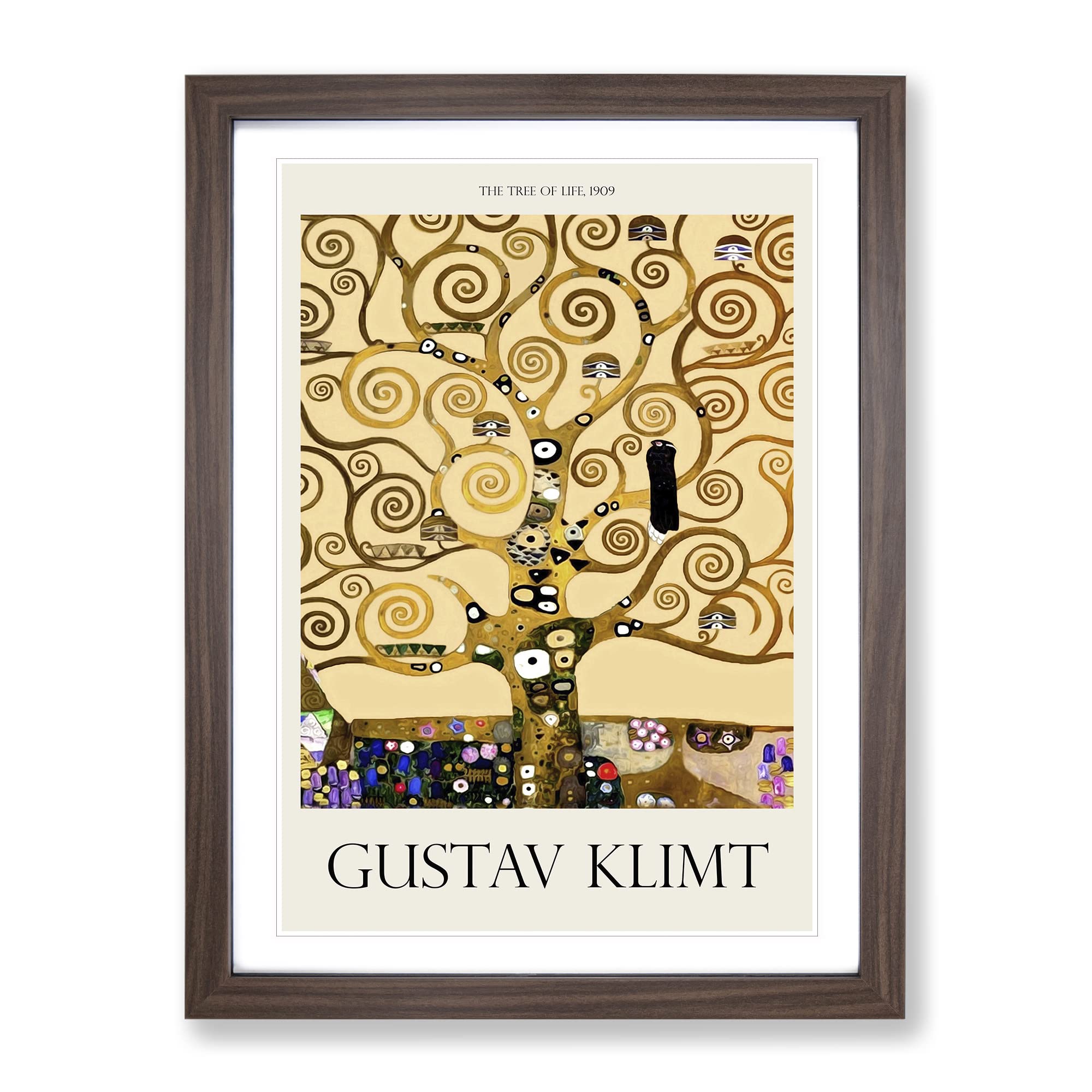 The Tree Of Life By Gustav Klimt Exhibition Museum Painting Framed Wall Art Print, Ready to Hang Picture for Living Room Bedroom Home Office Décor, Walnut A4 (34 x 25 cm)