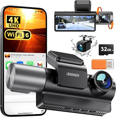 iD320 Dash Cam Auto 3 Canali, 4K, WiFi 6, Scheda 32GB Inclusa