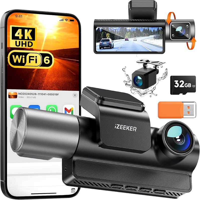 iD320 Dash Cam Auto 3 Canali, 4K, WiFi 6, Scheda 32GB Inclusa