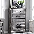 ACCOHOHO Farmhouse 5 Drawers Dresser Chests for Bedroom,46" Tall Wood Rustic Chest of Drawers with Wide Metal Handle,Natural Texture,Drawer Organizer for Bedroom,Living Room,Hallway and Entryway,Grey