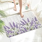 Twyt decor Lavender Watercolor Floral Imitation Cashmere Bathroom Mat Rug -Rubber Non Slip Quick Dry Super Absorbent Thin Bathroom Rugs for Bathtub Shower Room Sink (17