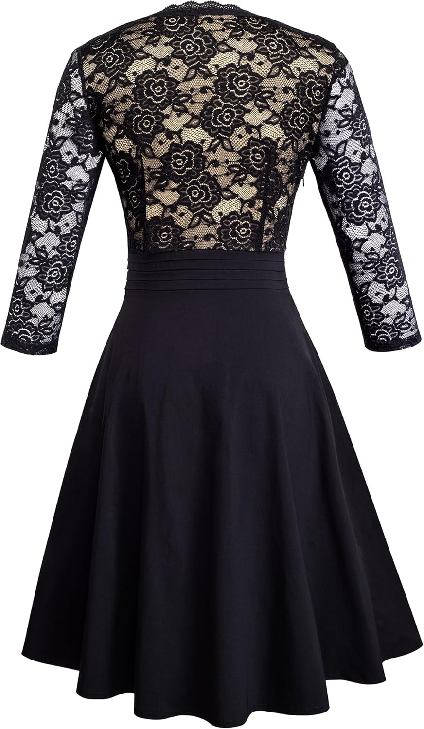 HOMEYEE Women's Chic V-Neck Lace Patchwork Flare Party Dress A062: Clothing