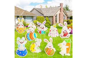 HOLYFUN 9 Pack Easter Yard Sign Outdoor Decorations, Waterproof Bunny Easter Sign, Decorations for Lawn Yard Garden