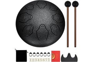 ASZUNE Rain Drum for Outside,6 Inch 8 Notes Steel Tongue Drum Hand Drums with Bag Sticks Music Book,Sound Healing Instruments for Musical Education Entertainment Meditation Yoga Chakra Black