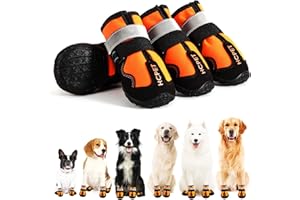 Hcpet Dog Shoes, Dog Boots for Large Dogs, Waterproof Dog Booties Paw Protector for Summer Hot Pavement, Winter Snowy Day, Outdoor Walking, Indoor Hardfloors Anti Slip Sole Orange Size 8