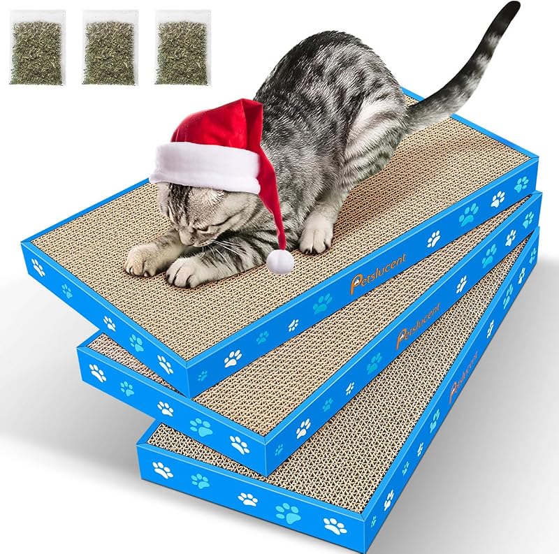 Petslucent Cat Scratching Board Corrugate Scratcher 3Pcs with Box Catnip