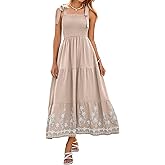 BerryGo Women's 2026 Summer Boho Maxi Dress Beach Vacation Spaghetti Strap Smocked Embroidery Casual Sundress with Pockets