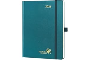 POPRUN 2024 Planner Daily Weekly and Monthly 8.5''x 6.5'' - Agenda 2024 Appointment Book with Hourly Time Slots, Hard Cover, Monthly Tabs, 100 GSM - Pacific Green