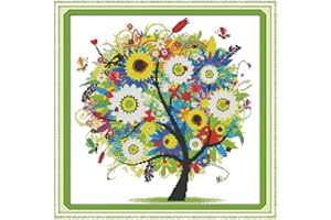 Bilrost Cross Stitch Kits for Beginners Cross Stitch Needlepoint Kits for Adults Stamped Cross Stitch Kits for Adults DIY 14CT Embroidery Patterns Stitches Kit-Happy Tree 14.17x14.17 inch