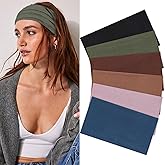 6 Pcs Wide Headbands for Women Fashion Headband Stretch Turban Boho Head Bands Hair Band Workout Sport Hairband Accessories (Black, Pink, Coffee, Green, Blue, Dark Brown)