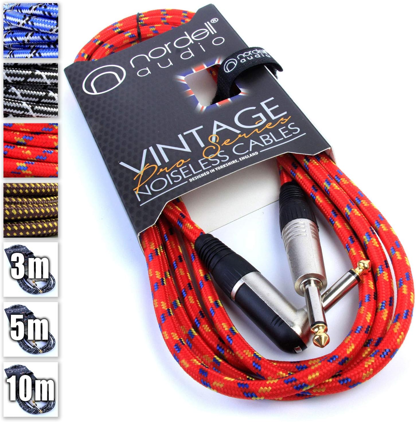 Premium Braided Guitar Cable 3m / 10ft Mono 1/4 inch Jack Lead for