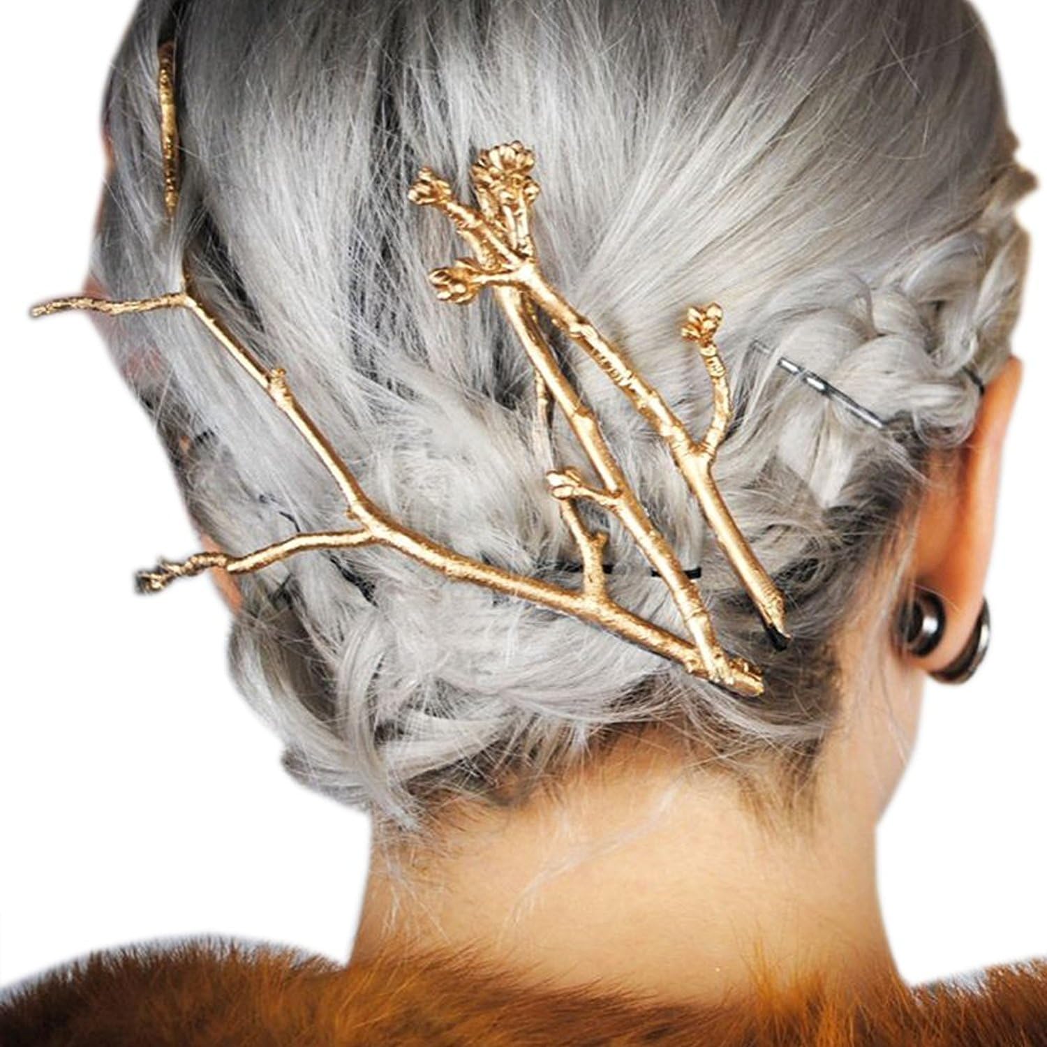 3Pcs Fashion Chic Tree Branch Hairpins Hair Pin Head Dress Snap Barrette Clip (Gold) by DAXUN