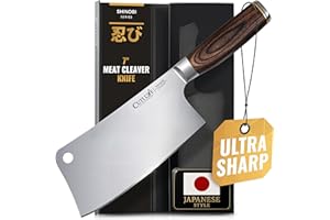 Shinobi Meat Cleaver Knife – 7" Chinese Cleaver, Butcher Knife for Meat Cutting, Chef Vegetable Chopper Knife – Razor Sharp H