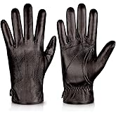 Alepo Genuine Sheepskin Leather Gloves For Men, Winter Warm Touchscreen Texting Cashmere Lined Driving Motorcycle Gloves (Brown-M)
