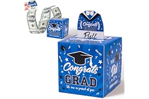 Xqumoi Graduation Money Box for Cash Gift Pull - Graduation Blue Congrats Grad Money Gift Box for Cash with Pull Out Card Transparent Bags Funny DIY Surprise Explosion Holder Grad Party Supplies