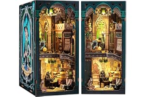 CUTEBEE Book Nook Kit - DIY Dollhouse Miniature House Kit Booknook for Adults and Teens, Tiny Magic House Bookshelf Insert Room Decor Model Build Gifts for Friends and Family (Darkness Common Room)