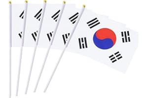 KIND GIRL Hand Held Korea Flag Korean Flag Stick Flag Mini Flag 50 Pack Round Top National Country Flag, Party Decorations Supplies For Parades,World Cup,Sports Events,International Festival (8.2 "x 5.5")