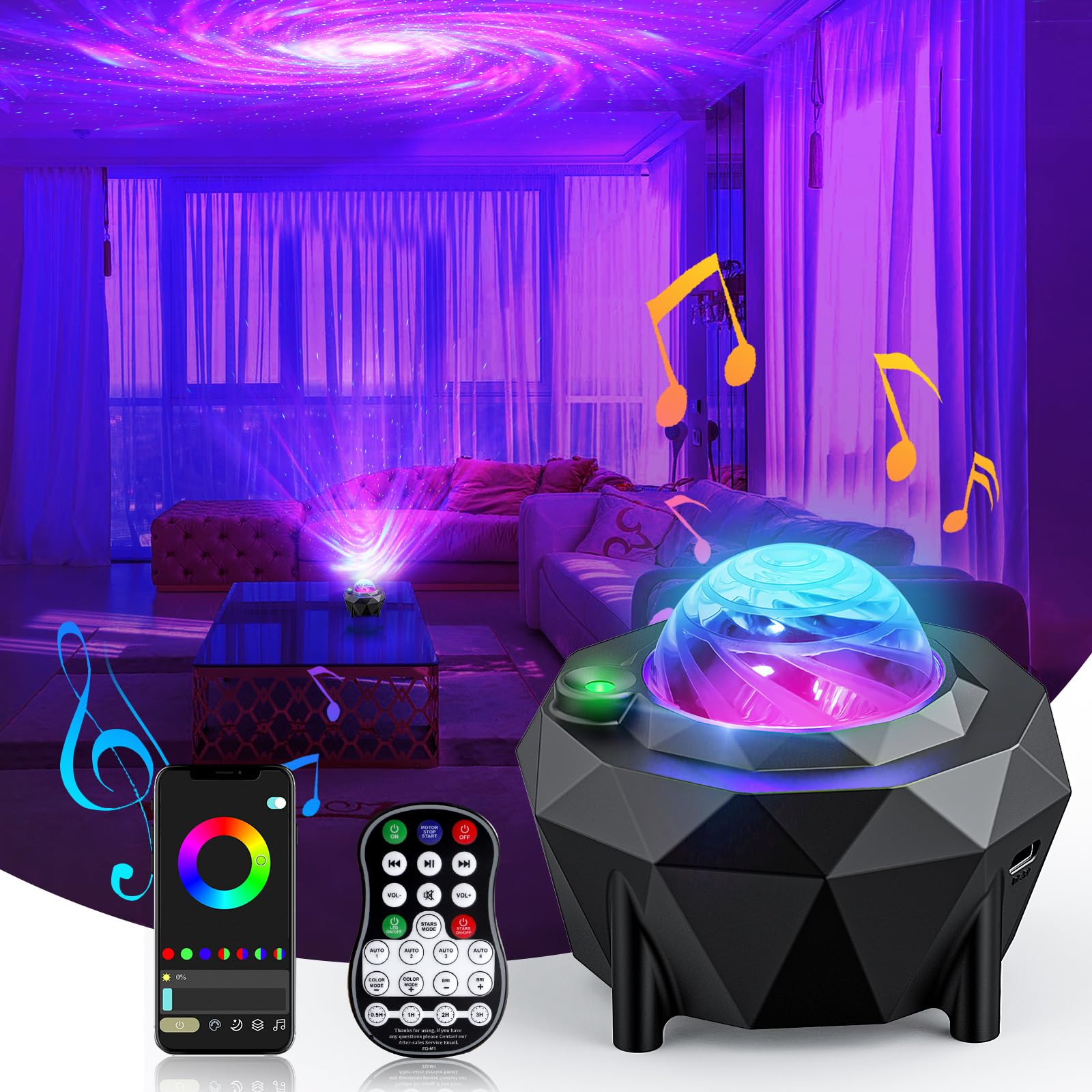 Photo 1 of Star Projector, ZonQoonz Galaxy Projector with APP Remote Control,Music Speaker Aurora Projector, Night Light Projector for Kids Adults Gaming Room, Home Theater, Birthday, Party