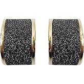 Navachi 18k Gold Plated Square Rainbow Multicolor Glitter Omega Back Earrings