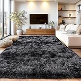 Fluffy Carpet for Living Room, Furry Carpet for Teen, Shaggy Rug for Nursery Room, Black Grey Fuzzy Plush Rug for Dorm 6x9 Feet