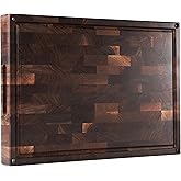 Cozifa American Dark Walnut Wood Cutting Board 17"x12"x1.6" for Kitchen with Juice Groove, Inner Handles, Gift Box Packaging and End Grain Butcher Block Finished with Linseed Oil, Beeswax & Lemon Oil