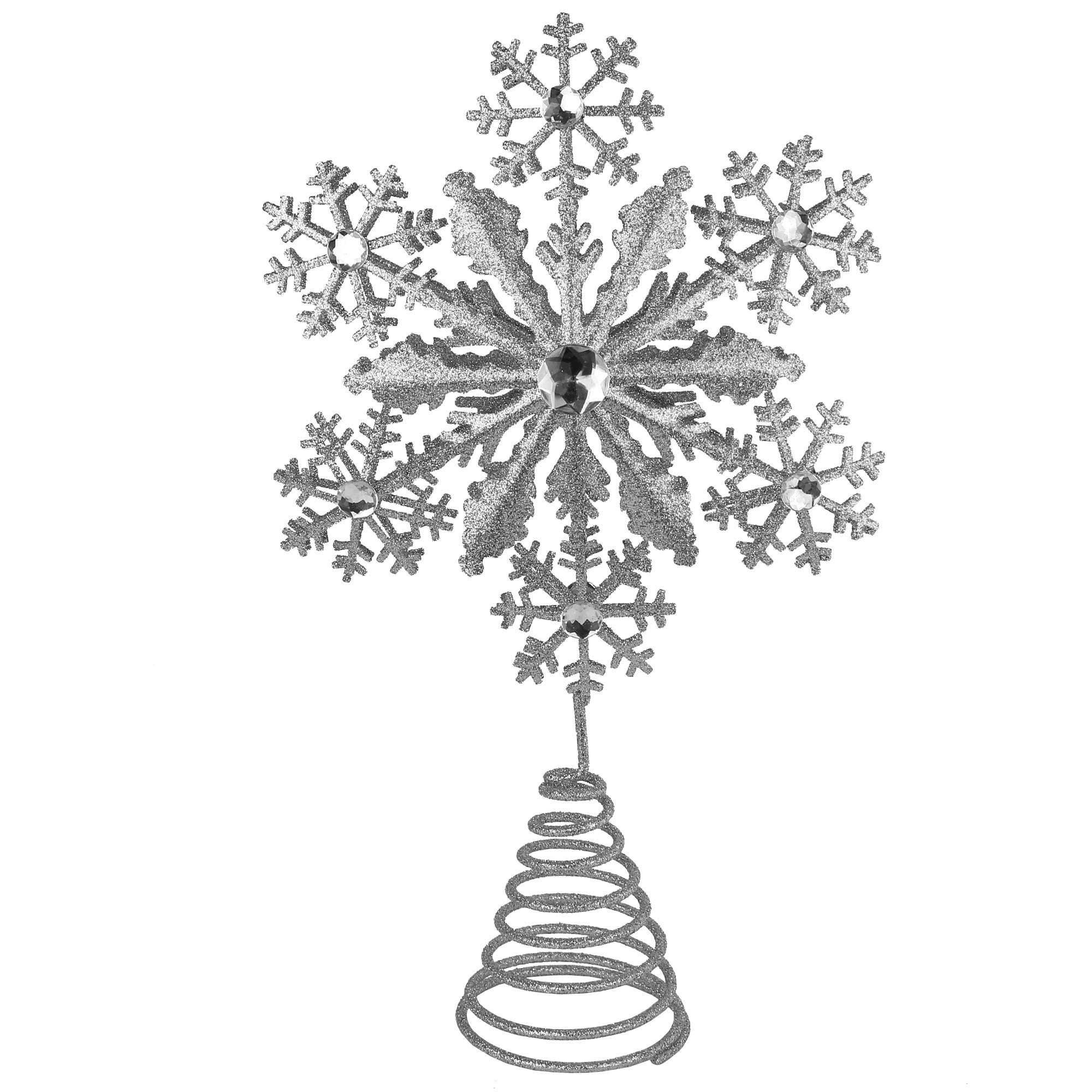Photo 1 of Ornativity Glitter Snowflake Tree Topper - Silver Sparkling Gem Jewel Snowflakes Christmas Tree Toppers Xmas Holiday Trees Top Decoration 12"