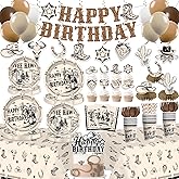 Xynic 205pcs Western Birthday Party Decorations Tableware Complete Party Set, Serves 25 Guests, Cowboy Birthday Party Decorations, includes Western-Theme Paper Banner Plates Napkins Cups Forks, etc