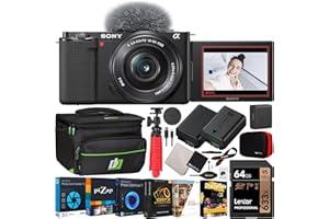 Sony ZV-E10 Mirrorless Alpha APS-C Vlog Camera Body and 16-50mm F3.5-5.6 Zoom Lens ILCZV-E10L/B Black Bundle with Deco Gear Photography Case + Extra Battery + Photo Video Software & Accessories Kit