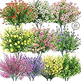 20 Bundles Realistic Artificial Flowers for Outdoors, UV Resistant No Fade Fake Flowers with Plastic Faux Shrubs Plants for Garden Patio Porch Window Box Home Wedding Farmhouse Outside Hanging Decor