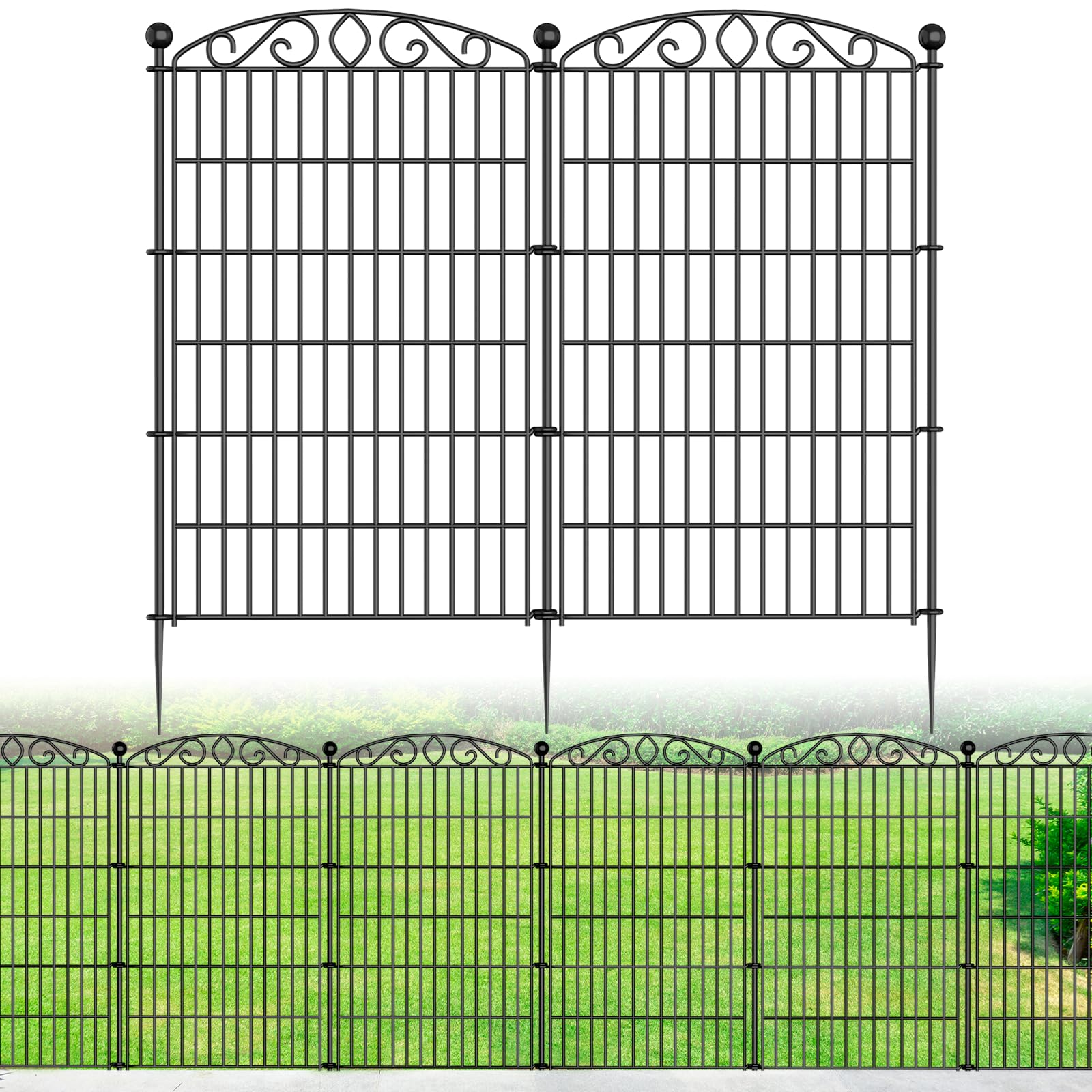 Photo 1 of 12 Panel No Dig Decorative Garden Fence - 42in H x 25.55ft L, Tall Animal Barrier for Dogs Rabbits, Rustproof Metal Wire Panels for Yard, Patio, and Outdoor Border Use