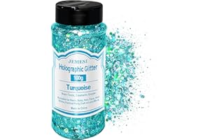 JEMESI Holographic Chunky Glitter, 100g Turquoise Cosmetic Craft Glitter for Epoxy Resin, Nail Sequins Iridescent Flakes, Body, Face, Hair, Nail, Glitter Slime Making