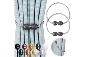 Hangtty 2 Pack Strong Magnetic Curtain Tiebacks Rope Decorative Curtain Tie Backs Magnetic Curtain Holders for Drapes Window Treatment Holdbacks, Grey