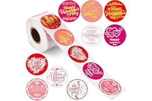 Outus 500 Pcs Valentine Stickers Valentines Day Decoration Love Stickers Rolls Happy Valentine's Day Sticker Gift Box Envelope Wedding Stick Sticker for Party Gift Exchange Sealing Decorative Sticker
