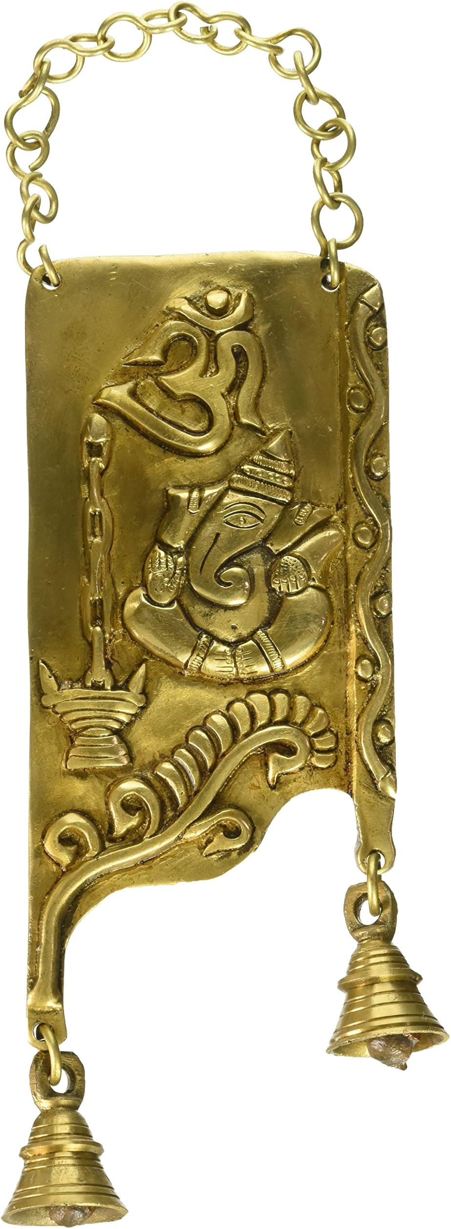 AapnoCraft Brass Bell Wall Hanging with Ganesha Om Engraved Hindu Religious Spiritual Puja Pooja Active