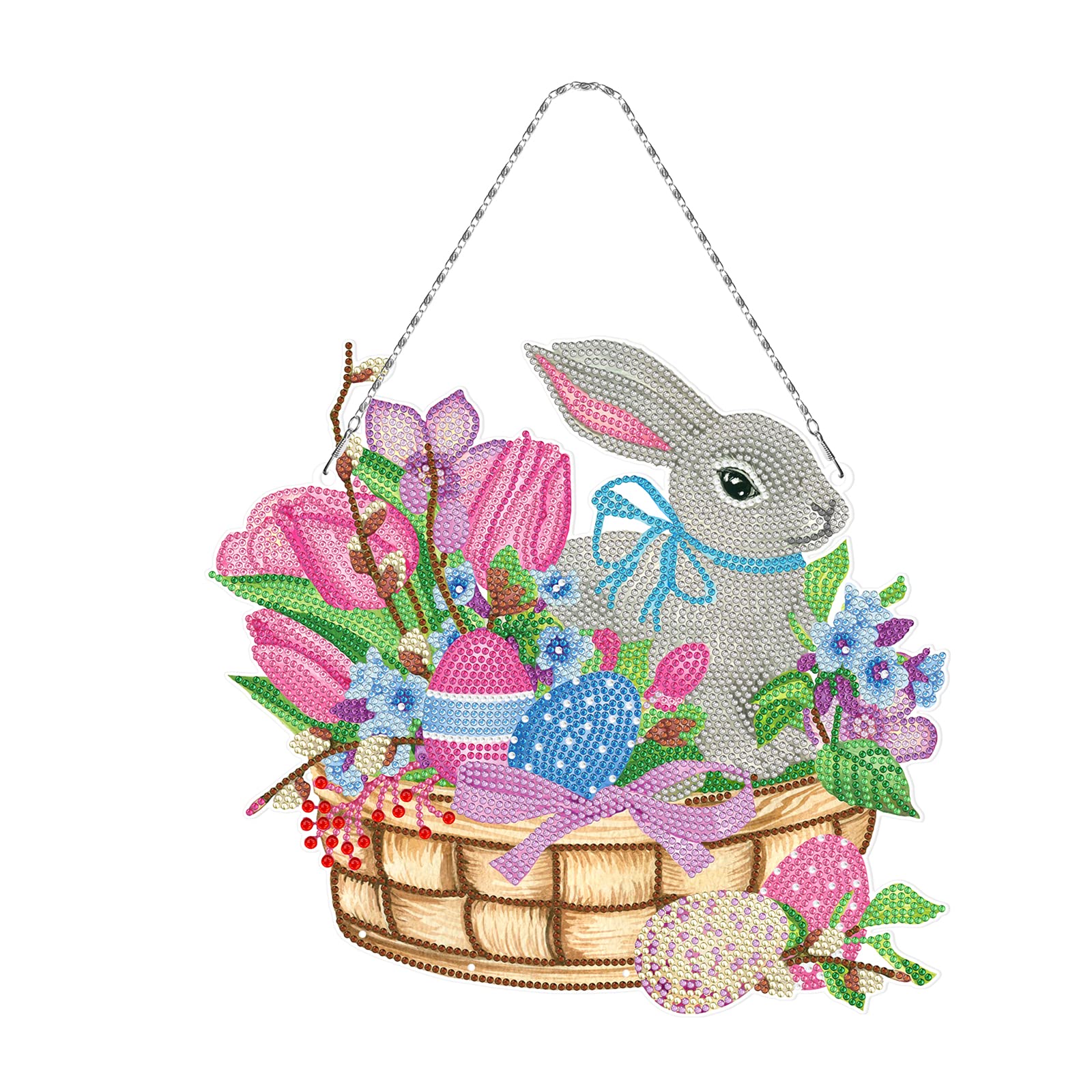 ZOYIEP 5D Easter Diamond Painting Kit, Rabbit Easter Eggs DIY Pendant with Hanging Chain, Wall Decoration (B)