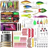 FONMANG Fishing Lures - Tackle Box with Tackle Included, Fishing Kit with VIBs, Frogs, Minnows, Soft Baits, Hooks &amp; Weights Accessories, Freshwater Lure Kit for Bass Walleye Trout