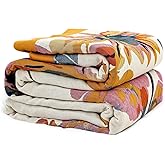 Boho Throw Blanket 100% Cotton Soft Bed Throw Twin Lightweight Blanket Floral Bird and Butterfly Room Decor Breathable Bed Blankets,60"×80" All Season Reversible Blankets for Sofa Couch Chair