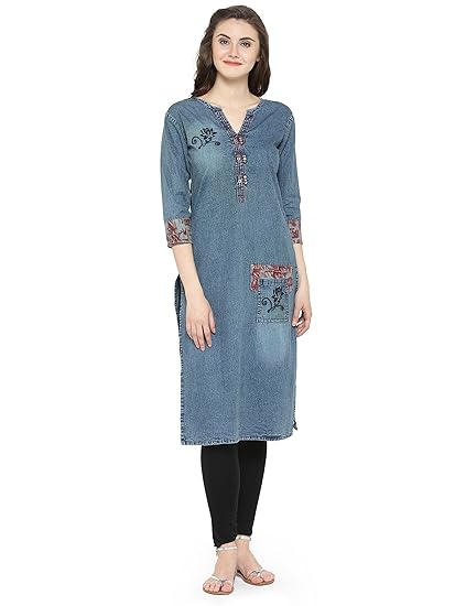 Women's Cotton Denim Kurti[KVSKR8116DENIM]