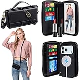 Lacass for iPhone 17 Pro Max Detachable Crossbody Wallet Case, Compatible with MagSafe Magnetic 2 in 1 RFID Blocking PU Leather Wallet Cover Card Holder Zipper Make Up Mirror (Black)