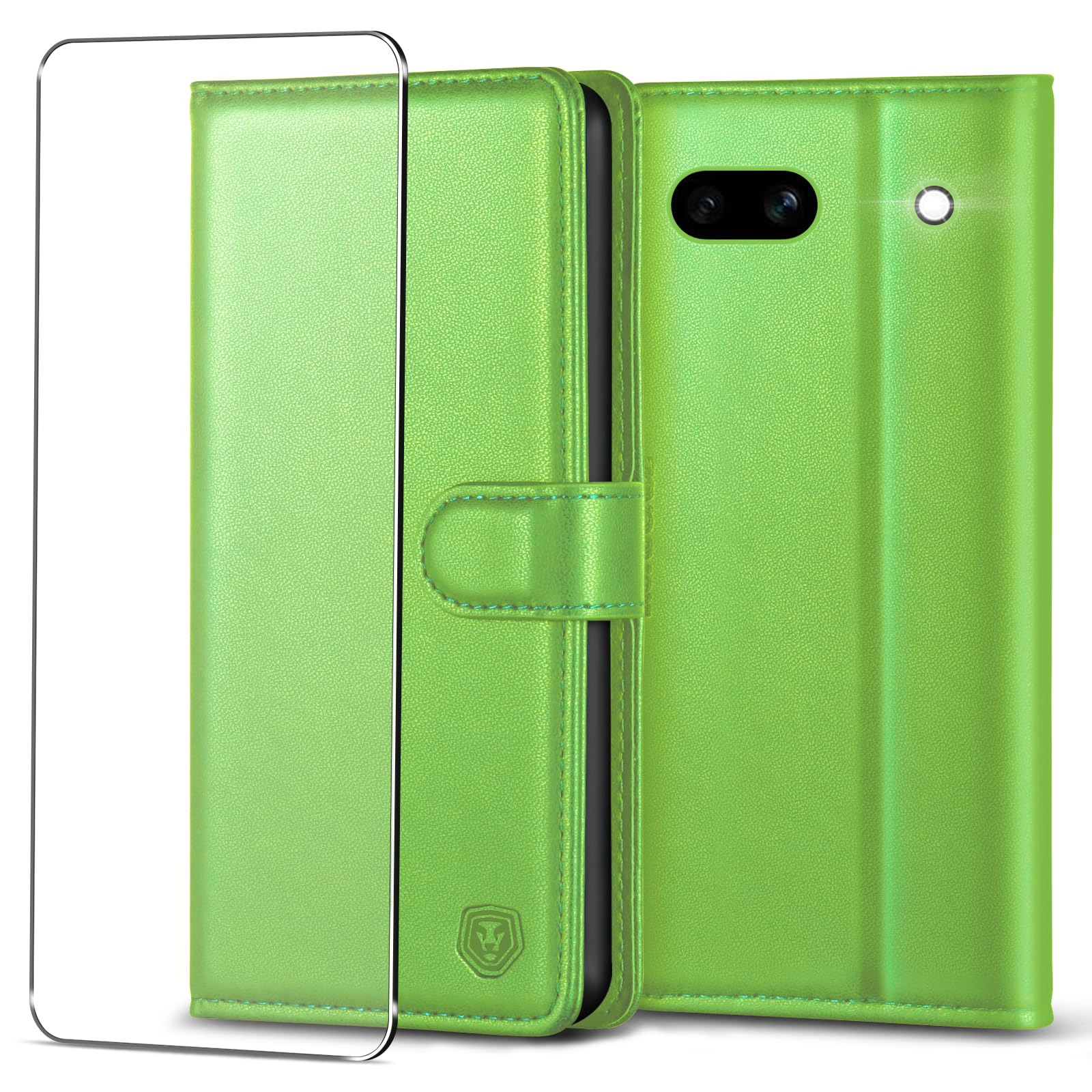 Kuafcase for Google Pixel 7a Case with 1 Screen Protector, 4 Card Slots Magnetic Closure Kickstand Shockproof Phone Case for Google Pixel 7a - Grass Green