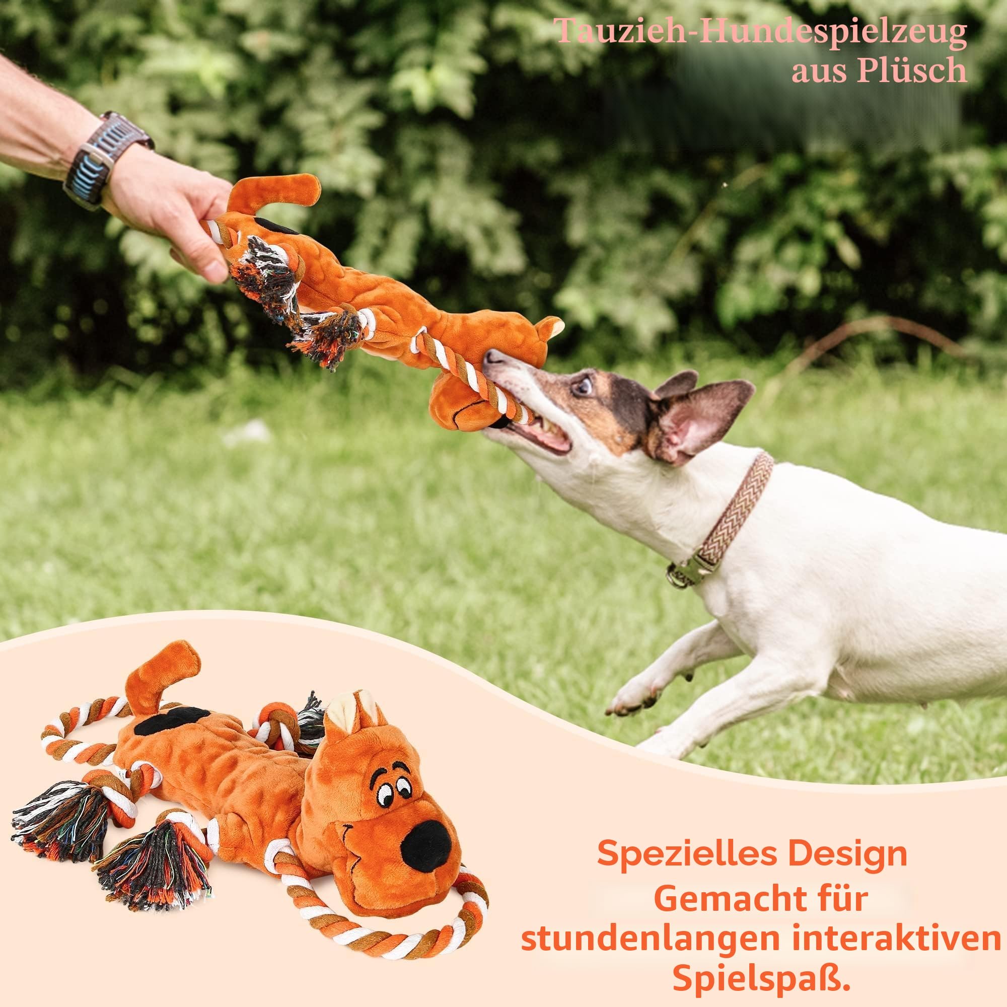 IOKHEIRA Hundespielzeug Unzerstörbar Weihnachten - Quietschend Tau Seil Robust für Große Kleine Hunde, Interaktives Stofftier Quietschendes & Kuscheltier zur Beschäftigung, Zerren für Welpen Braun‌ 4