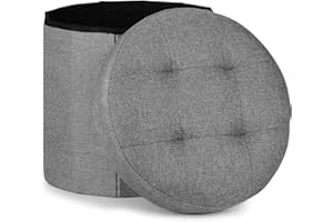FaiPue Storage Ottoman. Round Ottoman with Storage Bench. Folding Footstool with Thicker Foam Padded Seat. Linen Foot Rest Small Ottoman for Living Room, Bedroom, Coffee Table. 14x14x13in, Dark Gray
