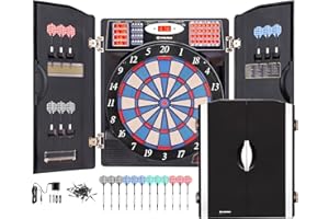 WIN.MAX Electronic Dart Board Cabinet Set, Soft Tip Darts Board with LED Electronic Scoreboard for Darts, up to 16 Players, 3