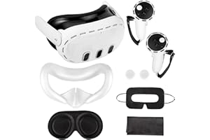 Hilceriy 7 in 1 VR Compatible with Meta/Oculus Quest 3 Accessories, Silicone Face Cover, Protective Lens Cover,5 Disposable Eye Cover, VR Cleaning Cloth, 2 Thumb Grips, Gifts for Christmas (Whtie)